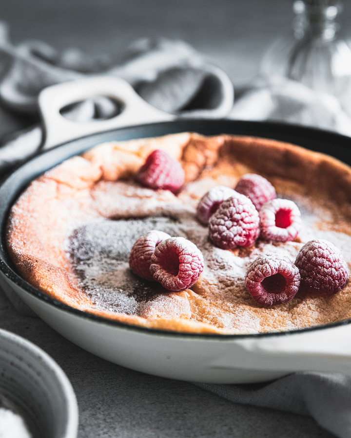 Vegan Dutch Baby Pancake with Raspberries