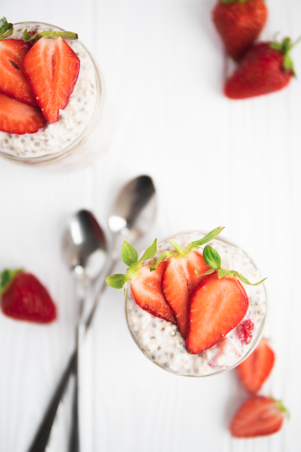 overnight oats topped with strawberries