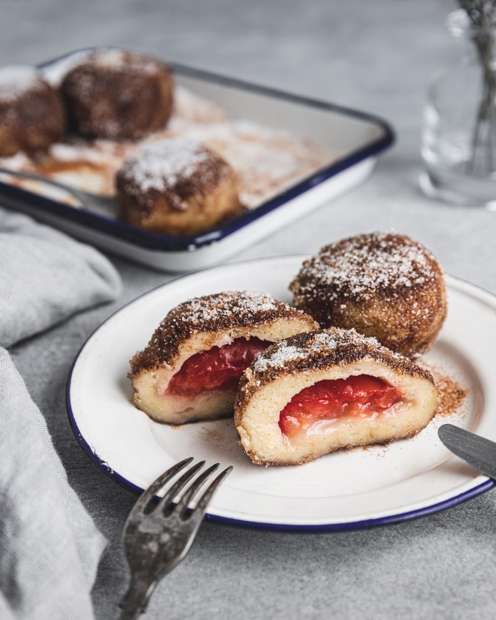 Plum Dumplings Coated in Sugar and Cinnamon