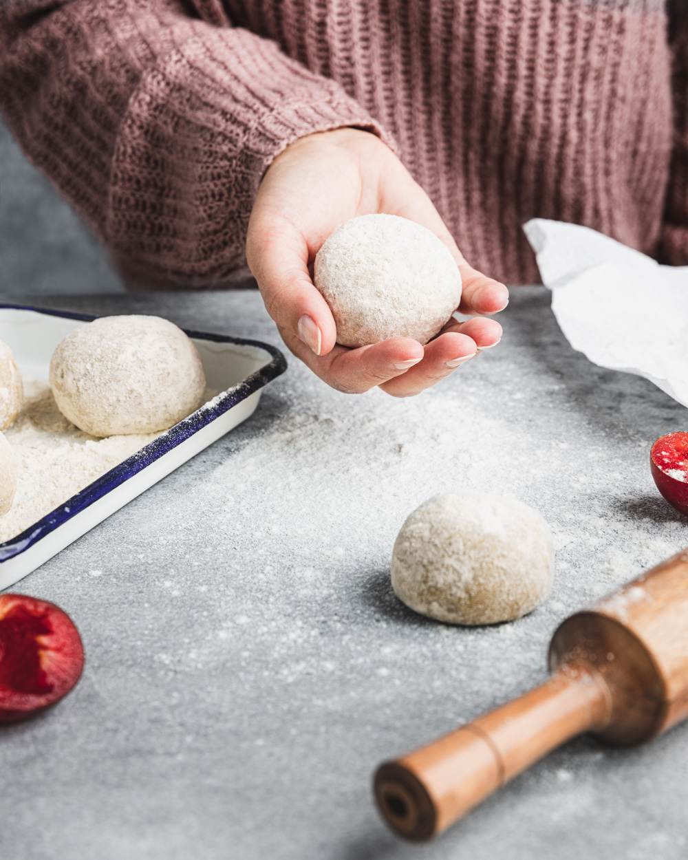 Plum Dumplings Coated in Sugar and Cinnamon