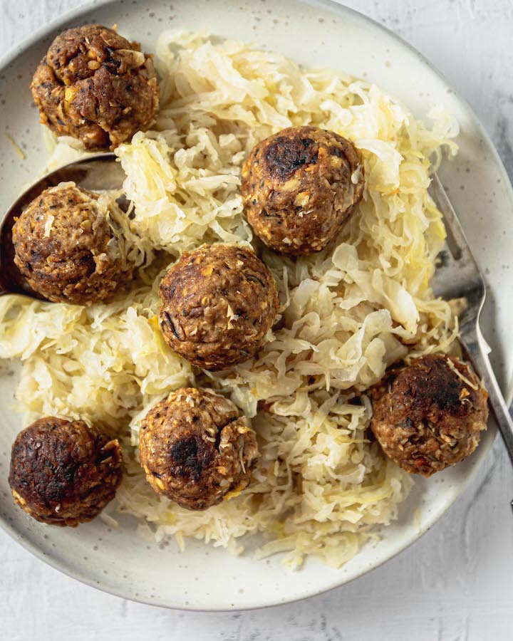 Meatless Meatballs with Sauerkraut
